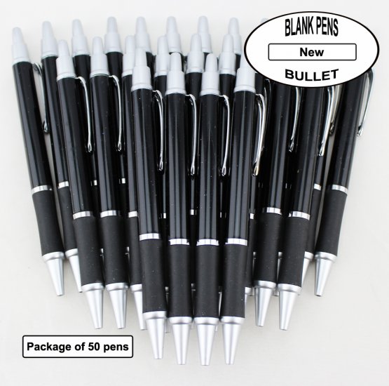 Bullet Pens - Black Body and Silver Accents - Blanks - 50pkg - Click Image to Close