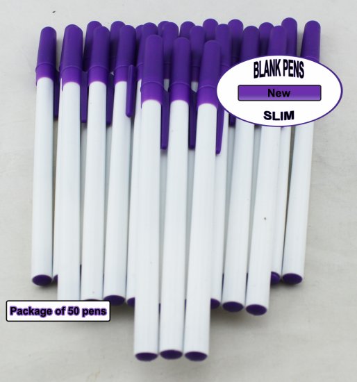 Slim Pen -White Body and Purple Accents- Blanks - 50pkg - Click Image to Close