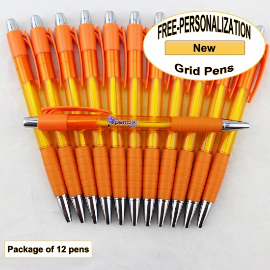 Grid Pen, Orange Body and Grip, 12 pkg - Custom Image - Click Image to Close