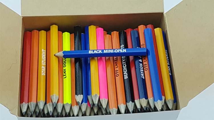ezpencils - Misprinted Assorted Colors Golf Pencils - 144 pkg. - Click Image to Close