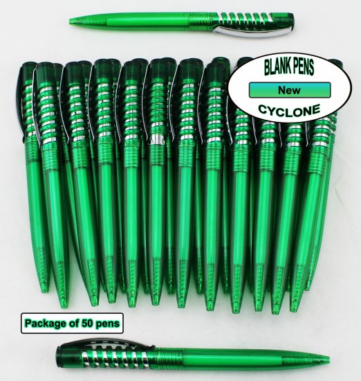 Cyclone Pen -Green Body and Silver Accent- Blanks - 50pkg - Click Image to Close