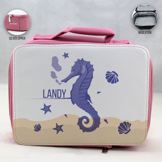 Personalized Sea Horse Theme - Pink School Lunch Box for kids - Click Image to Close