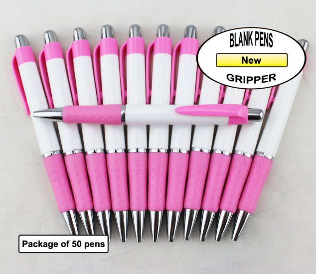 Gripper Pen - Pink Clip & Grip, White Body - Blanks - 50pkg - Click Image to Close