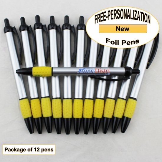 Foil Pen, Silver Body, Yellow Gripper, 12 pkg - Custom Image - Click Image to Close