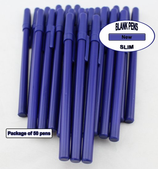 Colored Slim Pen -Blue Body, Cap and Accent- Blanks - 50pkg - Click Image to Close