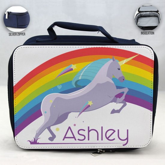 Personalized Unicorn Theme - Blue School Lunch Box for kids - Click Image to Close