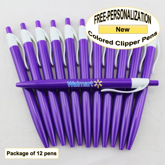Colored Clipper, Purple Body, White Clip, 12 pkg -Custom Image - Click Image to Close