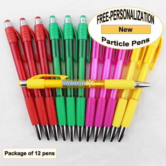 Particle Pen, Clear Assorted Body & Grip, 12 pkg-Custom Image - Click Image to Close