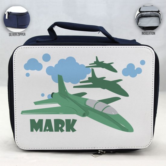 Personalized Jet Plane Theme - Blue School Lunch Box for kids - Click Image to Close
