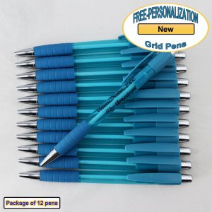 Personalized Grid Pen, Light Blue Body and Accents 12 pkg