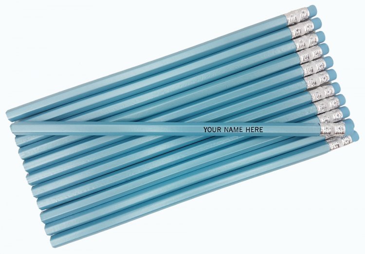 ezpencils - Personalized Pearl Blue Hexagon Pencils - 12 pk - Click Image to Close