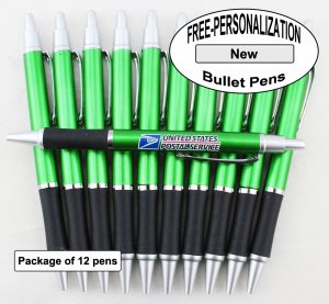 Bullet Pen, Green body, Elegant tip, 12pkg - Custom Image