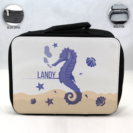 Personalized Sea Horse Theme - Black School Lunch Box for kids - Click Image to Close