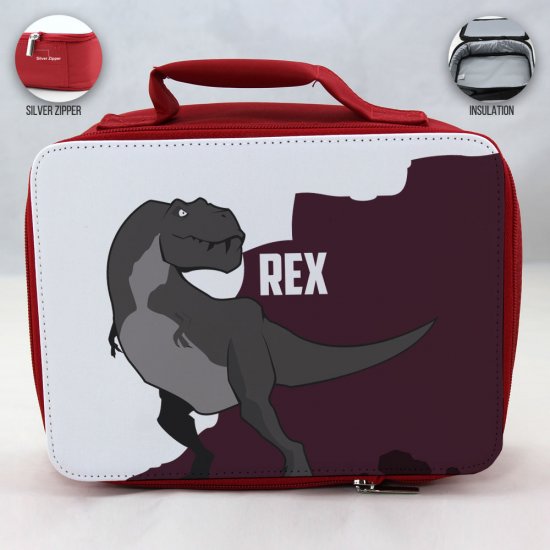 Personalized Dinosaur Theme - Red School Lunch Box for kids - Click Image to Close