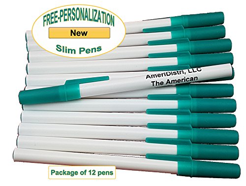 Personalized - Slim Pens - White Body with Teal Cap, Black Ink - Click Image to Close